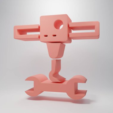 Pembe 3D yazıcı anahtarı anahtarı simgesi pembe arkaplanda izole edilmiş. 3D baskı. Minimalizm kavramı. 3 Boyutlu resimleme.