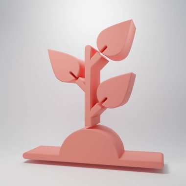 Pembe Gönüllü Ekibi, pembe arka planda izole edilmiş ağaç ikonu dikiyor. Bitkileri ve ağaçları koruyan ekolojik koruma. Minimalizm kavramı. 3 Boyutlu resimleme.