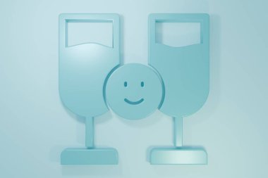 Mavi Arkadaşlar mavi arka planda izole edilmiş alkol ikonu içiyorlar. Minimalizm kavramı. 3 Boyutlu resimleme.