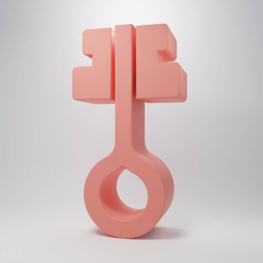 Pembe eski sihirli anahtar simgesi pembe arka planda izole edilmiş. Minimalizm kavramı. 3 Boyutlu resimleme.