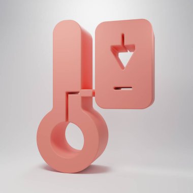 Pembe Sauna termometre ikonu pembe arka planda izole edilmiş. Sauna ve banyo malzemeleri. Minimalizm kavramı. 3 Boyutlu resimleme.