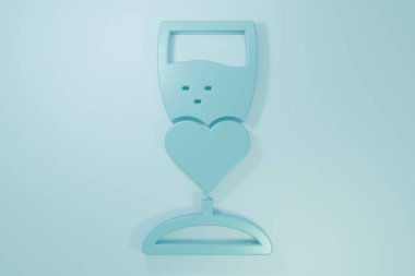 Mavi arka planda izole edilmiş mavi şampanya ikonu. Sevgililer günün kutlu olsun. Minimalizm kavramı. 3 Boyutlu resimleme.