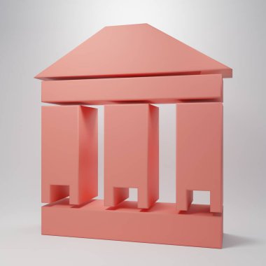 Pembe Müze binası ikonu pembe arka planda izole edilmiş. Minimalizm kavramı. 3 Boyutlu resimleme.