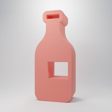 Pembe şarap ikonu pembe arka planda izole edilmiş. Minimalizm kavramı. 3 Boyutlu resimleme.