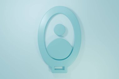 Mavi arkaplanda, müze simgesinde mavi portre resmi var. Minimalizm kavramı. 3 Boyutlu resimleme.