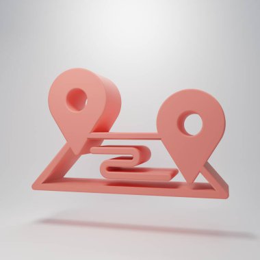 Pembe güzergah konum simgesi pembe arka planda izole edildi. Harita işaretçisi işareti. Yol ya da yol kavramı. GPS navigatörü. Minimalizm kavramı. 3 Boyutlu resimleme.