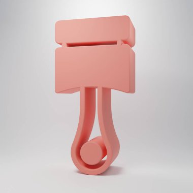 Pembe motorlu piston simgesi pembe arkaplanda izole edilmiş. Araba motoru pistonu işareti. Minimalizm kavramı. 3 Boyutlu resimleme.