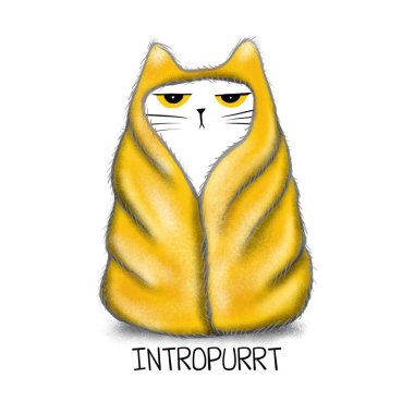 Beyaz arka planda güzel bir el çizimi kedi. Çizgi film karakteri.