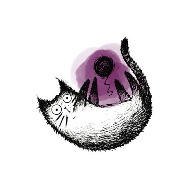 Beyaz arka planda komik kedilerin el çizimi çizimi