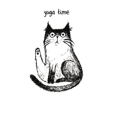 Beyaz arka planda komik kedinin vektör çizimi