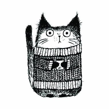 Beyaz arka planda komik kedinin vektör çizimi