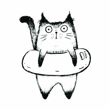 Beyaz arka planda komik kedinin vektör çizimi