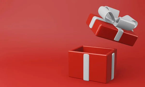 Красная Подарочная Коробка Открыта Красном Фоне Рендеринг — стоковое фото