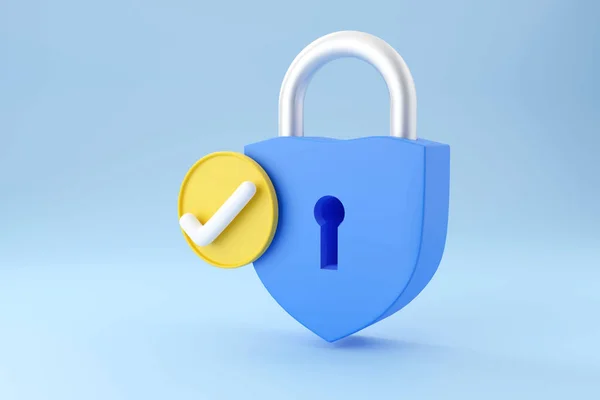 Personal data security lock symbol, Protection security icon, Shield security icon. Padlock personal data security, 3D Rendering illustration.