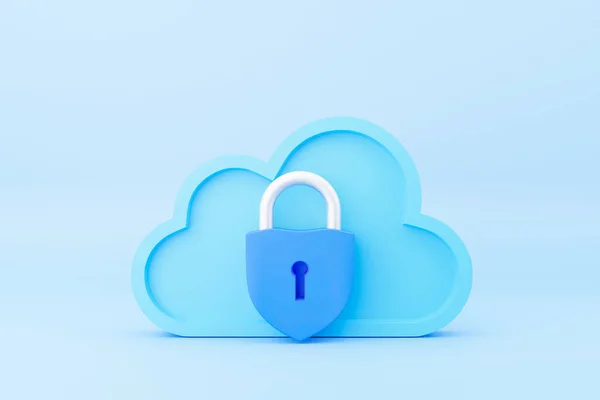Cloud icon and security padlock symbol, Cloud Identity Security Concept. 3D Rendering illustration.
