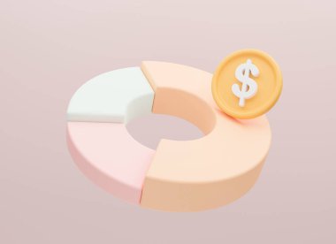 Gold Coin and Pie chart. Business growth graph concept. 3d rendering illustration.