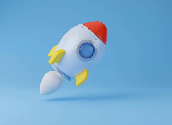 宇宙船ロケットのアイコン ビジネスを開始 漫画スタイル最小限 3Dレンダリングイラスト — ストック写真