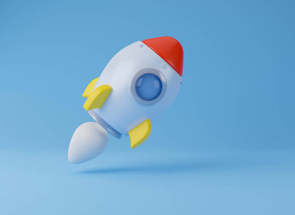 Spaceship rocket icon. Start up business, Cartoon style minimal, 3D Rendering illustration.