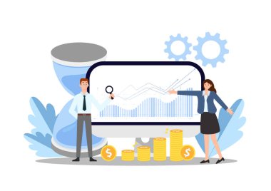 Maliyet Yönetimi ve İyimserleştirme konsepti. Bütçe optimizasyonu için stratejik finansal ve pazarlama analizi. Düz vektör illüstrasyonu