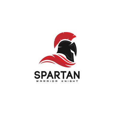 Spartalı savaşçı şövalye logosu tasarımı. Yaratıcı miğfer Spartalı logosu. Yunan Gladyatör Zırh Düz Vektörü