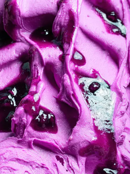 Замороженное Мороженое Вкусом Черники Подробная Деталь Рамы Закрыть Фиолетовую Поверхность Стоковое Изображение