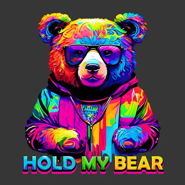 Hold Bear Funny Drunk Meme Obra Arte Para Impresión Directa — Archivo Imágenes Vectoriales
