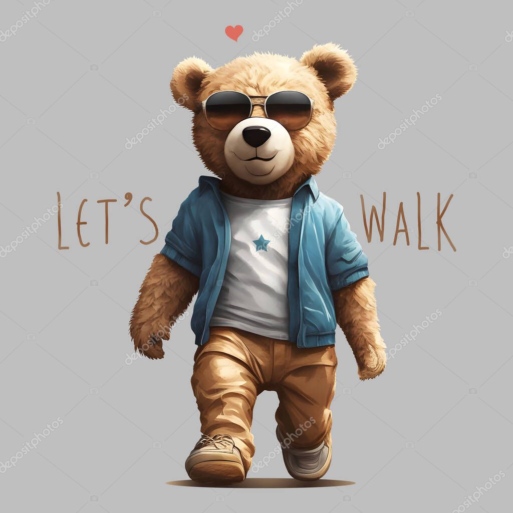 Let's walk (cool teddy bear) Artwork for direct to garment printing and print on demand. Such as t-shirt graphics, stickers, prints, wall arts, home textiles, pajamas, mugs, logos etc.