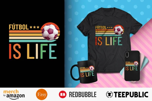 Futbol Life Shirt Design Stok Ilustrasi 
