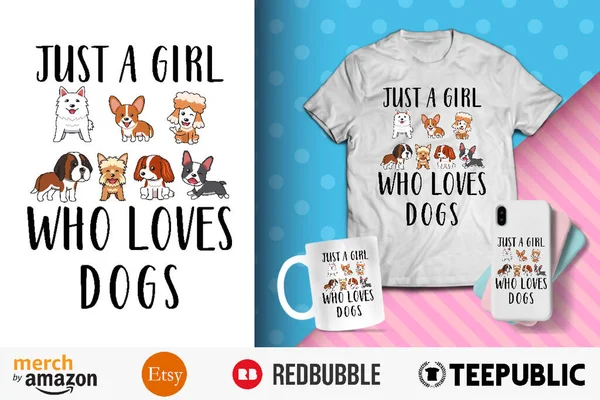 Hanya Gadis Yang Mencintai Dogs Shirt Design Grafik Vektor