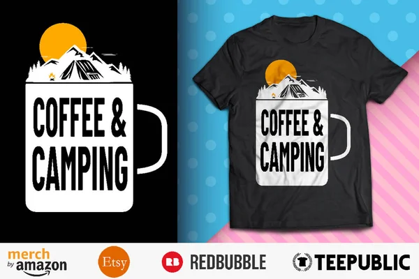 커피 와 캠핑 셔츠 의설 계 스톡 일러스트레이션