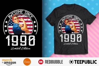 Awesome Since Vintage 1990 T-Shirt Design clipart
