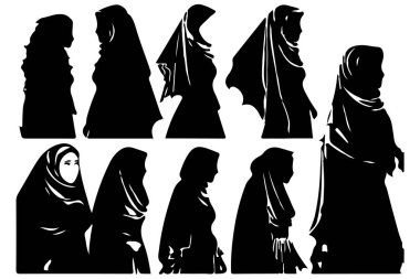 Türbanlı Müslüman kadın moda silueti vektörü