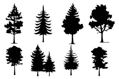 Ağaçlar ve orman siluetleri izole bir vektör çizimi oluşturdu