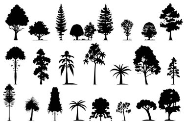 Ağaçlar ve orman siluetleri izole bir vektör çizimi oluşturdu