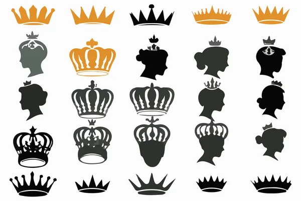 Siluetas Reina Coronas Conjunto Ilustración Vector Diseño Colección — Vector de stock