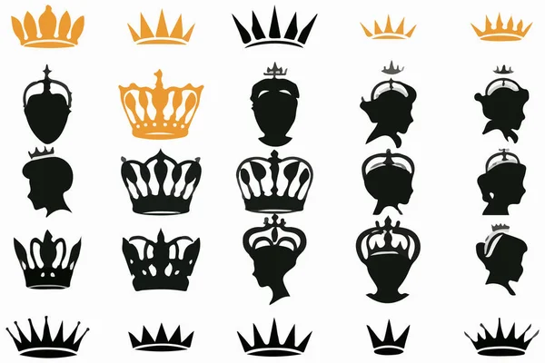 Siluetas Reina Coronas Conjunto Ilustración Vector Diseño Colección — Archivo Imágenes Vectoriales