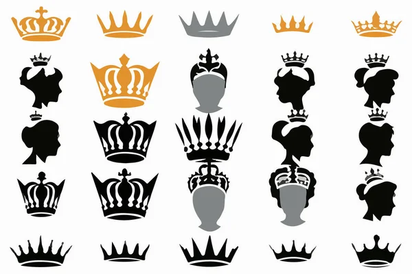 Silhuetas Rainha Coroas Conjunto Ilustração Vetor Design Coleção — Vetor de Stock