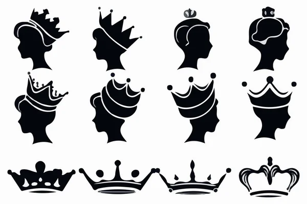 Sylwetki Królowa Korony Zestaw Ilustracja Wektor Projekt Kolekcja — Wektor stockowy