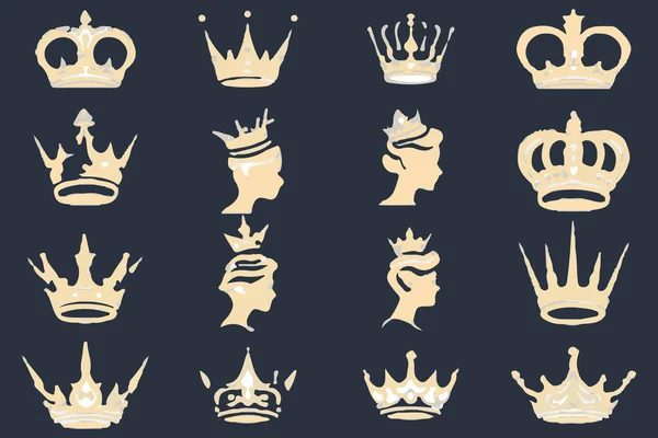 Sziluettek Királynő Koronák Készlet Illusztráció Vektor Design Gyűjtemény — Stock Vector