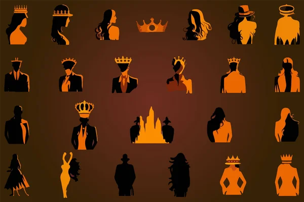 Σιλουέτες Βασιλιά Κορώνες Σύνολο Εικονογράφηση Διανυσματική Συλλογή Σχεδιασμού — Διανυσματικό Αρχείο