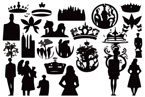 Σιλουέτες Queen Κορώνες Σύνολο Εικονογράφηση Διανυσματική Συλλογή Σχεδιασμού — Διανυσματικό Αρχείο