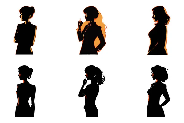 Women Set Black Silhouette Isolated Vector — Stock Vector