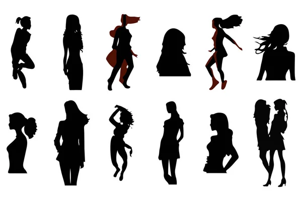Femmes Ensemble Silhouette Noire Vecteur Isolé — Image vectorielle