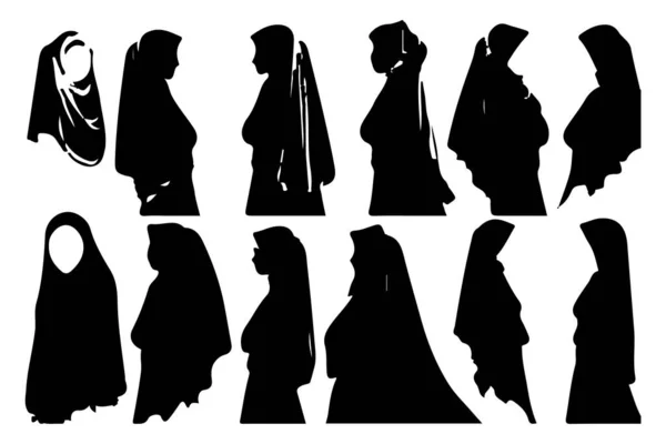 Mulher Muçulmana Hijab Moda Silhueta Vetor — Vetor de Stock