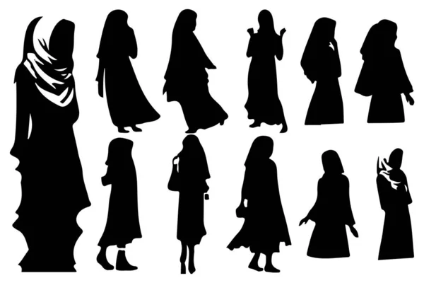 Muselman Kvinna Hijab Mode Siluett Vektor — Stock vektor