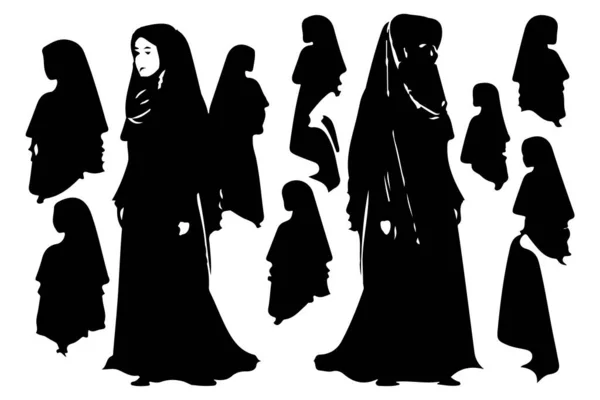 穆斯林妇女在头巾时尚轮廓矢量 — 图库矢量图片