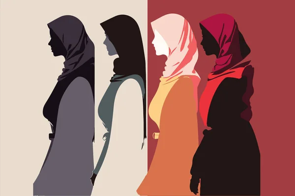 イスラム教徒の女性でヒジャーブファッションシルエットベクトル — ストックベクタ