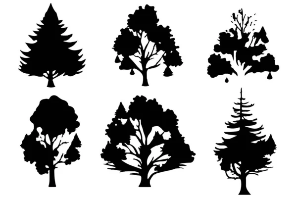 Árvores Silhuetas Florestais Conjunto Ilustração Vetorial Isolado —  Vetores de Stock