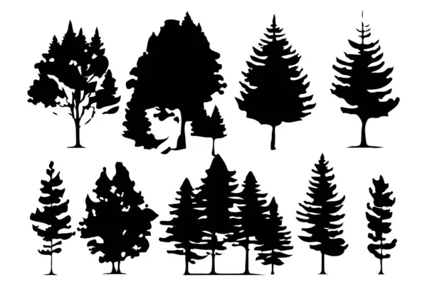 Arbres Silhouettes Forestières Ensemble Illustration Vectorielle Isolée — Image vectorielle