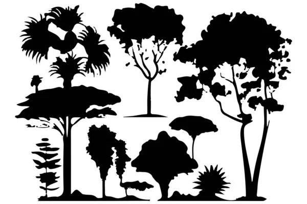 Träd Och Skog Silhuetter Som Isolerad Vektor Illustration — Stock vektor